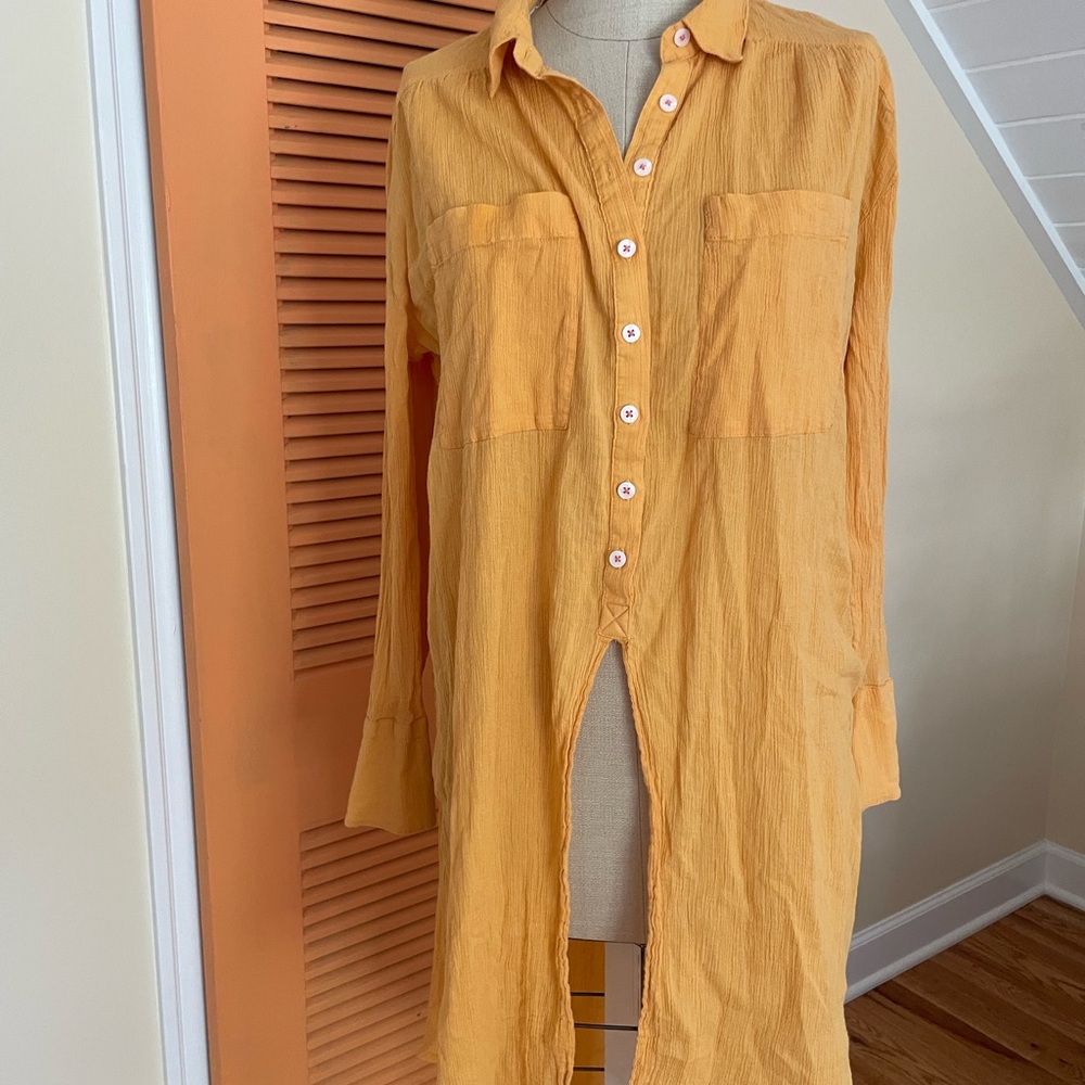 Anthropologie Orange Button-Down Blouse